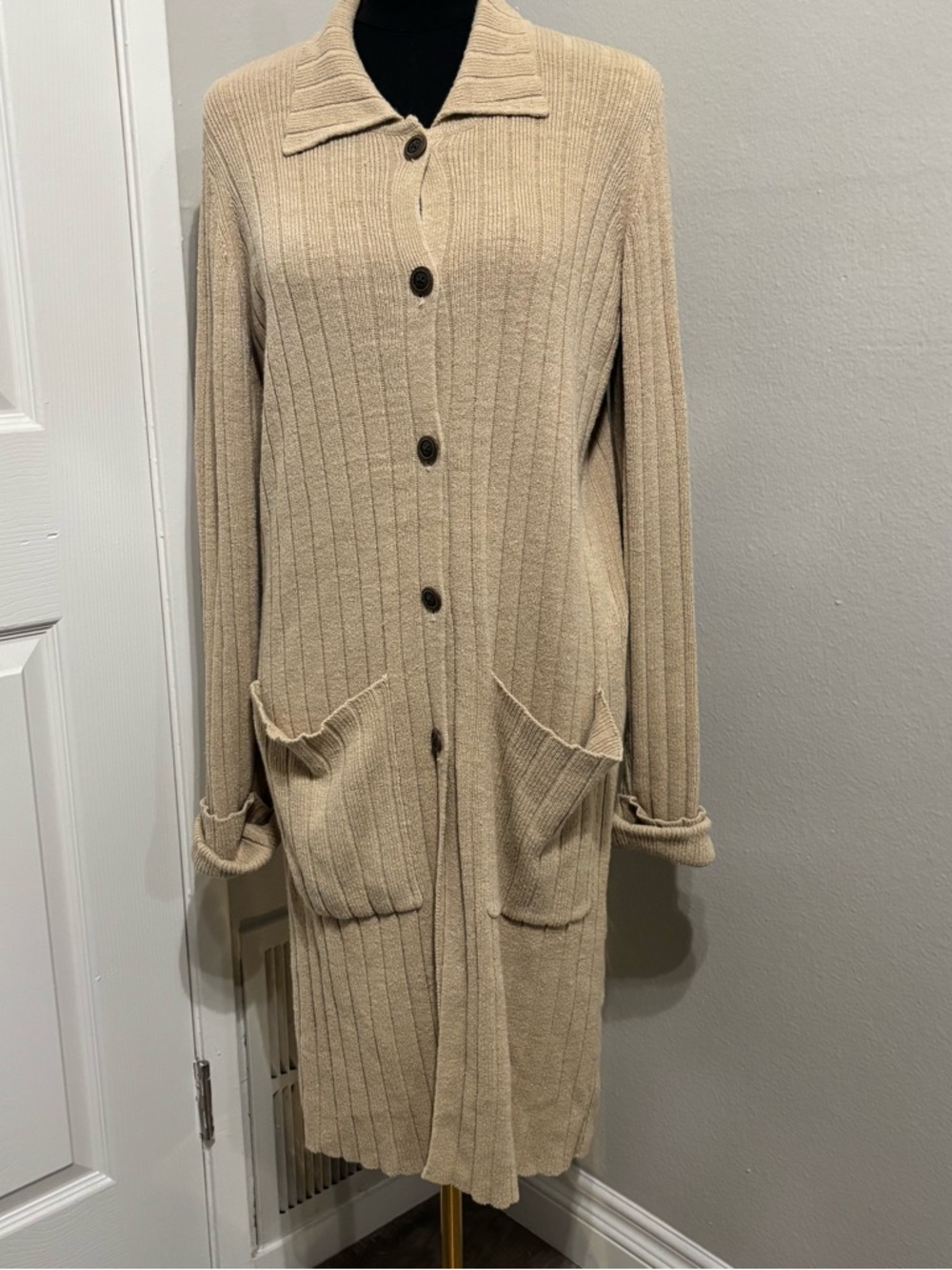 J. Jill Linen Blend Ribbed Cardigan Sweater Size Medium Academia Loungewear